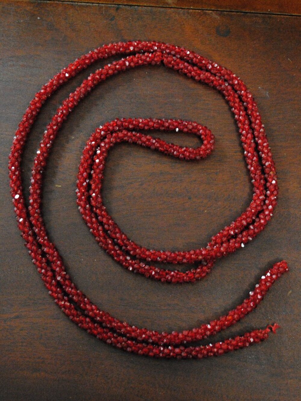For Repair! Antique/Vintage Red Beaded Very Long Rope Necklace Flapper Style